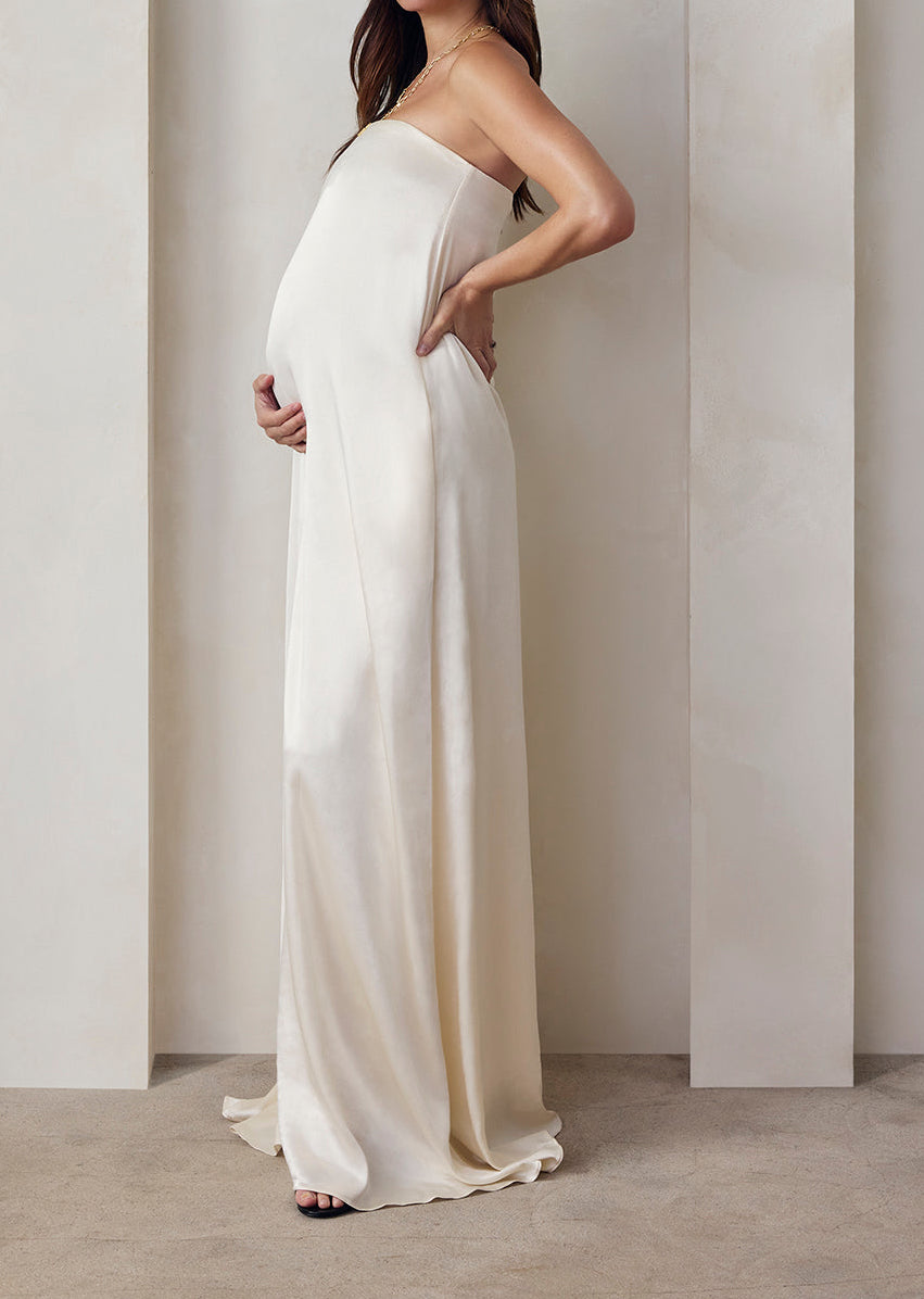 the brushed satin gown in ivory