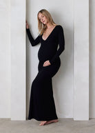 Bumpsuit Maternity The Long Sleeve V Neck Evening Dress in Black