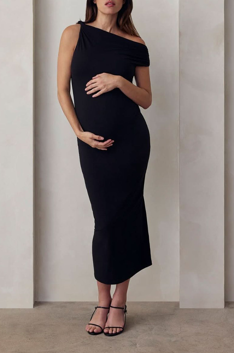 twisted airbrush midi dress in black