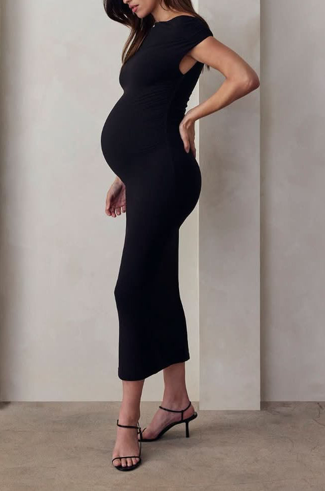 twisted airbrush midi dress in black